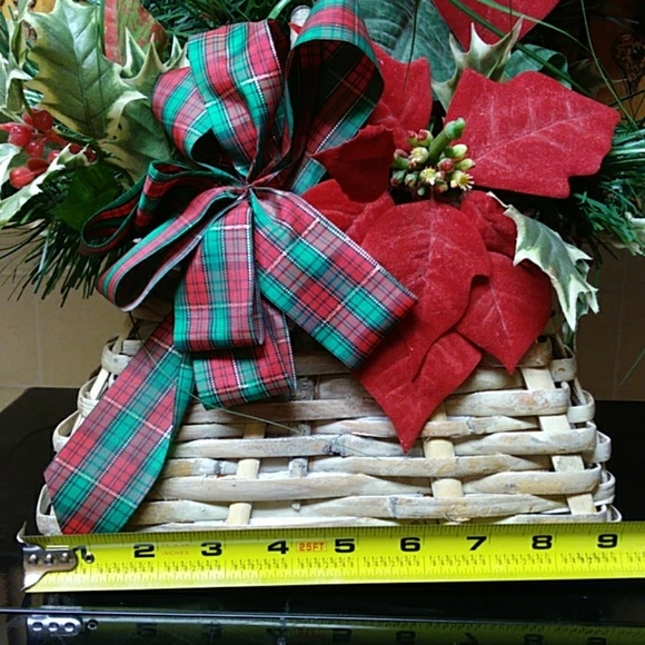 Holiday Poinsettia Centerpiece basket arrangement decor mantel table - Picture 7 of 7